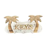 Willow & Silk Handmade Wooden 40cm Natural/White Wall Key Holder w/Palm Trees