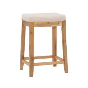 Linon Home Decor Counter Stool 26.25" Backless, Natural Fabric Seat, Acacia Wood