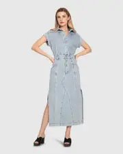 [Belle & Bloom] Sundown Denim Midi Shirt Dress - Stonewash