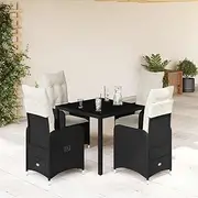 5 Piece Bistro Set, Outdoor Patio Furniture with Cushions, Rattan Chairs for Balcony, Garden, Lawn, Exterior, Table, Black