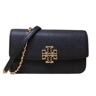 【TORY BURCH】TORY BURCH 荔枝紋編織鍊帶翻蓋手拿 斜背二用WOC包 黑色