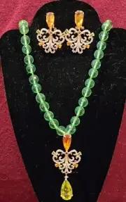 HANDMADE UNIQUE Austrian Crystals Elegant Women's Necklace & Earrings Set Glass