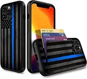 Vobber for iPhone 16 Pro Max Case,Wallet Case Hidden Card Slot Holder Shockproof TPU and PC Dual Layer Protective Case Cover for iPhone 16 Pro Max 6.9 inch 2024,Thin Blue Line American Flag