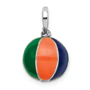 Sterling Silver De-Ani Rhodium-Plated Polished 3D Enameled Beach Ball Pendant
