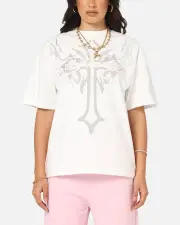 [ED HARDY] Ed Hardy Trinity Rhinestone T-shirt Off White - Size XL XL Off White