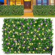 Expandable Fence with Solar Light String Stretchable Foliage Privacy Fence Faux Ivy Fence Panel Backdrop Artificial Hedges Fence purple