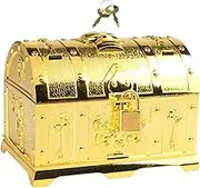Generic Pirate Treasure Chest with Lock and Key Prize Gift Collection Storage Box Adventurous Treasure Box Prop for Necklaces Mail, Gold, 14cmx10cmx10.5cm