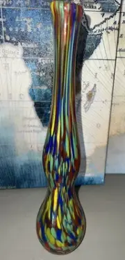 Vtg Venetian Murano Multicolor Art Glass Twisted Vase Confetti Tall 15”
