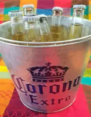 Corona Ice Bucket, Original Merchandise, Embossed logo, Galvanised. + 6 Beers