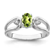 14k White Gold 6x4mm Oval Peridot AA Real Diamond ring