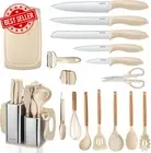 18Pieces Knife Sets for Kitchen with Block-7 Silicone Spaluta Set,6 Knife and Cu