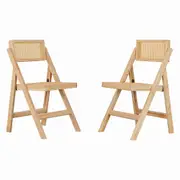 Furb 2x Dining Chairs Rattan Chair Foldable Wooden Accent Chair Kitchen Oak