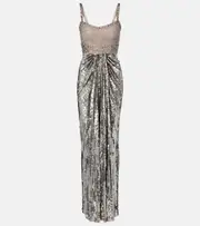 [Jenny Packham] Jenny Packham Only You beaded sequined tulle gown AU 14 silver
