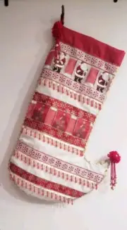Beautiful Decorated Hand Made Beaded Trim, Bells Christmas Stocking 28" Liong