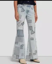 7 For All mankind TAILORLESS LOW RISE FLARE IN IRIS PATCHWORK JEANS 24 NWT $298