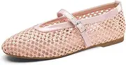 [ATHMILE] Mesh Ballet Flats for Women Buckle Strap Flat Heel Ballerina Shoes Summer Dress Sandals