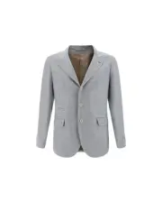 Brunello Cucinelli Linen Blazer Classic Fit Men Gray Suits & Blazers