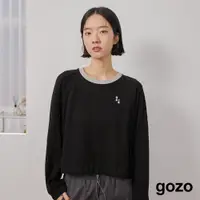 在飛比找蝦皮商城優惠-【gozo】gozo鳳梨紋剪接袖鬆緊造型上衣(黑色/米黃_F