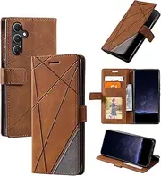 Design Piece of Leather-Like Wallet Phone Case for Samsung Galaxy A54 with Card Slots, Cash Pocket, Kickstand and Magnetic Lock (Brown)