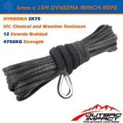 6MM x 15M BLK Dyneema SK75 Winch Rope Synthetic strap 4WD AVT Boat Recovery