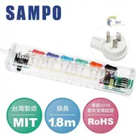 在飛比找蝦皮購物優惠-SAMPO 聲寶6切5座3孔6尺2.1A雙USB透明延長線(