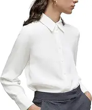 [YAMANMAN] Women's Button Down Shirt Classic Long Sleeve Collared Tops Work Office Chiffon Blouse