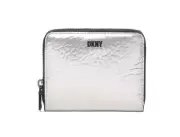 New DKNY Boxed Small Zip Around Wallet Metallic Silver