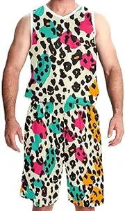 [KQNZT] Basketball Jerseys Shorts Sport Set, Basketball Jersey for Women, Athletic Shirts for Team Scrimmage, Leopard Pattern Colorful Fashion