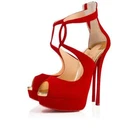 Christian Louboutin ROSIE 120 Suede Platform Pumps Heels Sandals Shoes Red $1045