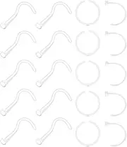 [Funseedrr] Clear Nose Studs Rings Retainer 20G 18G 8mm Acrylic Flexible Pins Bone L Shaped Screw Set Nose Nostril Septum Piercing Hoops Bars
