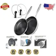 Premium Stainless Steel Nonstick Frying Pan Set - 10 & 12 Inch for All Cooktops