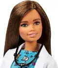 Barbie® Veterinarian (vet) Doll, Brunette, Wearing DVM-print Dress, Lab Coat.