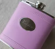 Personalized Pink Leather Flask - Bridesmaid gift, Bachelorette Party Gift