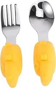 Zerodeko Toddler Fork and Spoon Boys and Girls Training Cutlery Short Handle Silicone Material