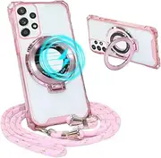 [Belzsxy] Magnetic Mobile Phone Chain for Samsung Galaxy A53 with Strap [Compatible with Mag-Safe] Camera Protection Electroplating Transparent Silicone Case Removable Cord for Hanging Mobile Phone Case