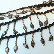 Silver Bead Black Braided Trim ONE YARD Junk Journal Fabric Upholstery