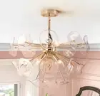 RRTYO Naveen 22.8 in. 4-Light Gold Glass Cluster, Modern Sunburst Sputnik Sphere