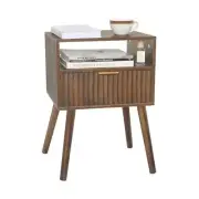 Walnut Nightstand, Wooden Bedside Table with Fluted Drawers and Rustic Brown