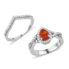 GORGEOUS!! Crimson Fire Opal & Zircon Ring Set Platinum Plated Size 6 or 8