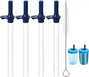 4pcs Replacement Straws with Bite Valve for Zak Designs Kelso 15 oz, with 1 Cleaning Brush Reusable Kids Cup Replacement Straws Accessory for Zak, BPA-Free (Dark Blue)