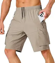 [lexiart] Men's Hiking Cargo Shorts Drawstring Stretch Lightweight Quick Dry Shorts with Zipper Pockets