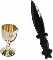 6" Obsidian Wicca Athame and Chalice Kit, Pentacle Black Crystal Wiccan Tools and Supplies for Altar, Baby Witch's Toolkit (Athame and Chalice)