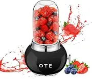 [OTE] Portable Smoothie Glass Blender 14OZ Personal Stainless Steels Electric Shakes Juicer Machine 200W Retro Small Kitchen Appliances Mixers BPA-Free 4 Blades Juice Travel Home Sport Outdoor - Black