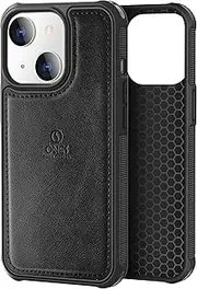 [ONES] for iPhone 13 PU Leather Case 『 Four Corner Airbags 』『 Anti-Fingerprint 』『 TPU Bumper Non-Slip 』『Wireless Charging』 Sturdy Impact Absorb Shockproof Hard Cover - Black