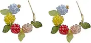 [RYEPOLNIX] Handmade Earrings Colourful Ball Beaded Flower Green Leaf Stud Earrings Summer Beach Sweet Cute Cool Girls Party Earrings/742