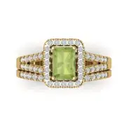 1.60 Emerald Round Cut Halo Real Peridot Promise Bridal Ring set 14k Yellow Gold
