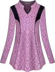 [MOQIVGI] Womens Long Sleeve Workout Polo Shirts Casual Sports Gym Yoga Running Athletic Tops