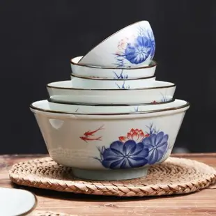 中式復古釉下彩陶瓷餐具碗碟碗筷套裝 家用飯碗盤子勺子魚盤湯碗