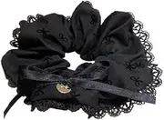 [HUFFA] Bow Hollow Lace Edge Hair Ring Elegant Autumn Winter Hair Accessory(black)