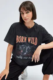 Black Graphic Tee Short Sleeve Garment washed - Size XXS, Women's Graphic Tee